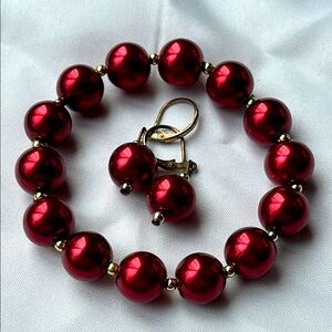 Red ball bracelet and matching earrings.